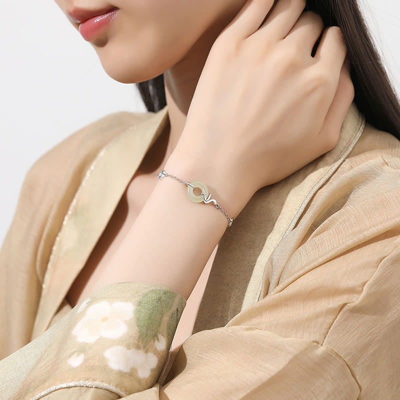 Bracelet serpent en jade Hetian avec boucle de paix et argent 925