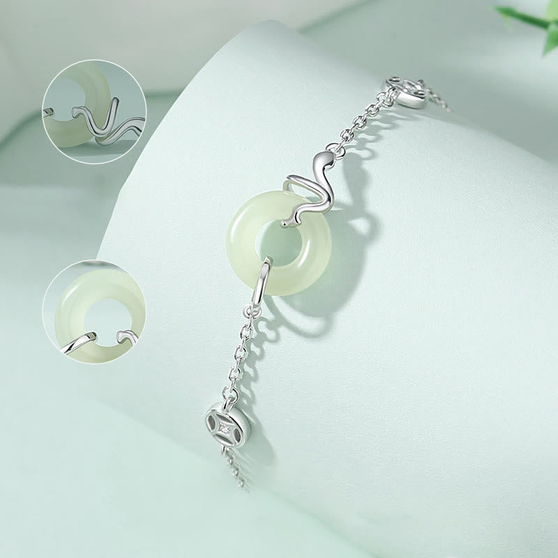 Bracelet serpent en jade Hetian avec boucle de paix et argent 925