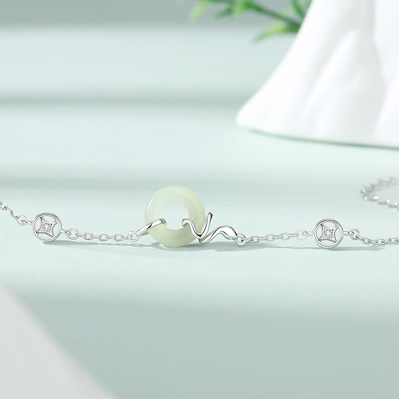 Bracelet serpent en jade Hetian avec boucle de paix et argent 925