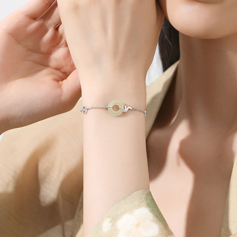 Bracelet serpent en jade Hetian avec boucle de paix et argent 925