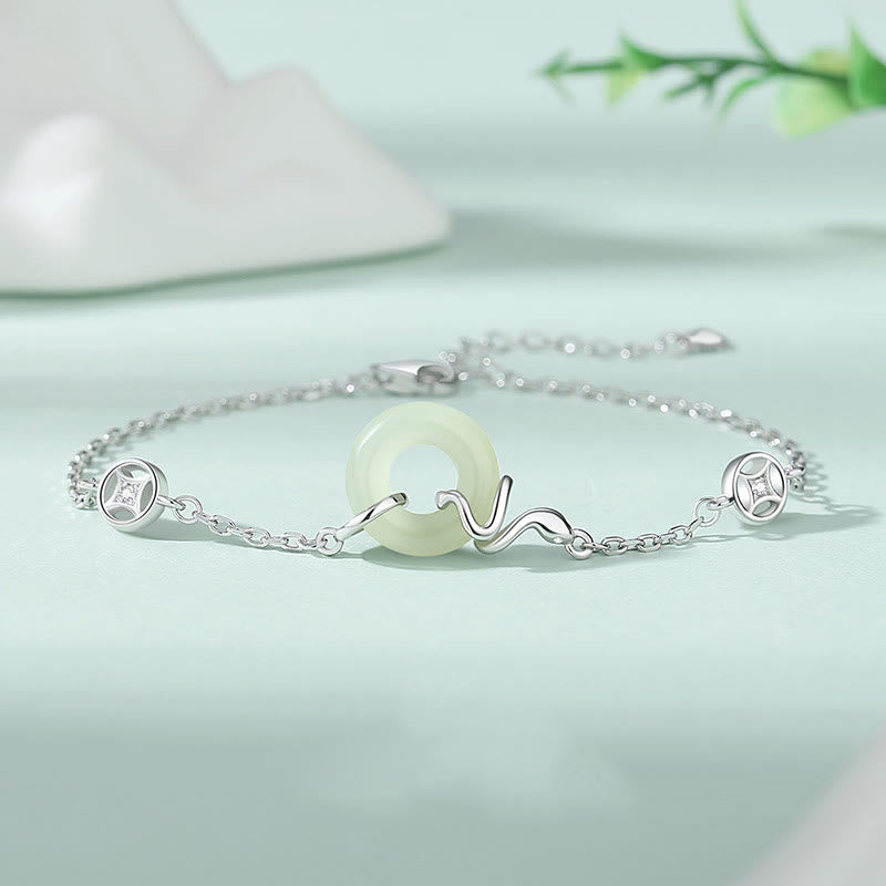 Bracelet serpent en jade Hetian avec boucle de paix et argent 925