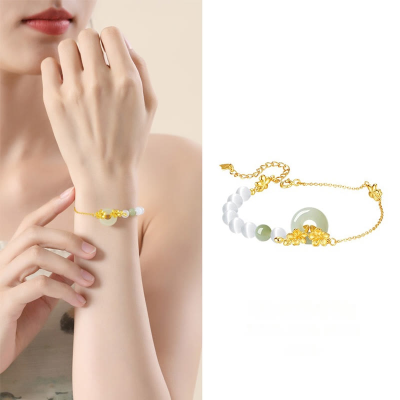 Bracelet porte-bonheur en jade Hetian et fleur de pêcher