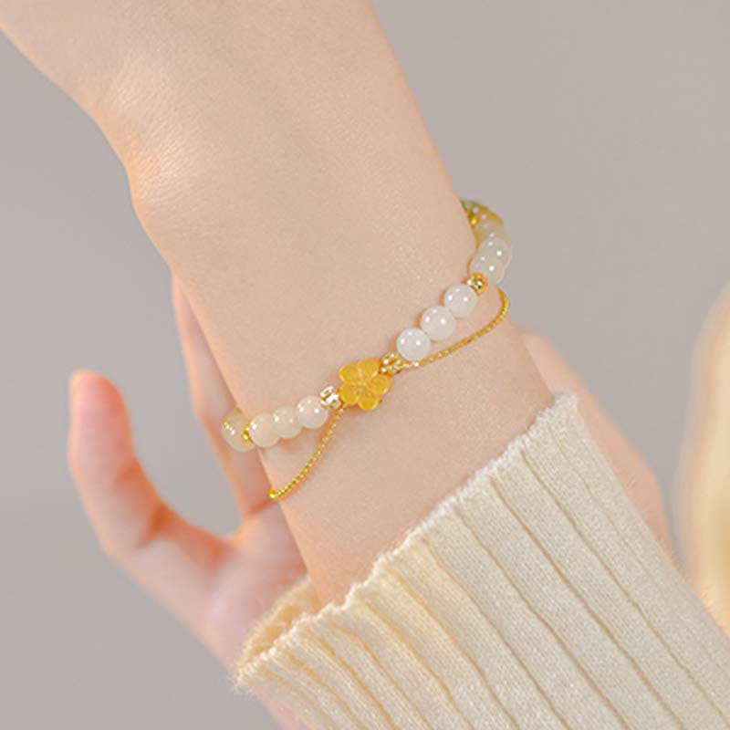 Bracelets porte-bonheur en jade Hetian et fleur de pêcher, unisexes, 6 mm et 8 mm