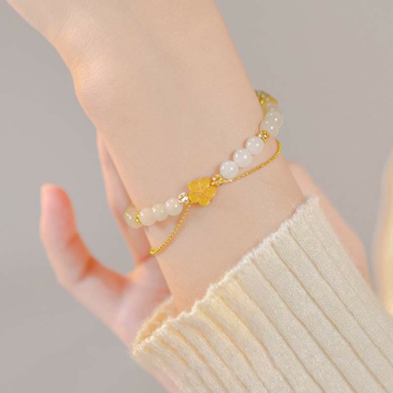 Bracelets porte-bonheur en jade Hetian et fleur de pêcher, unisexes, 6 mm et 8 mm