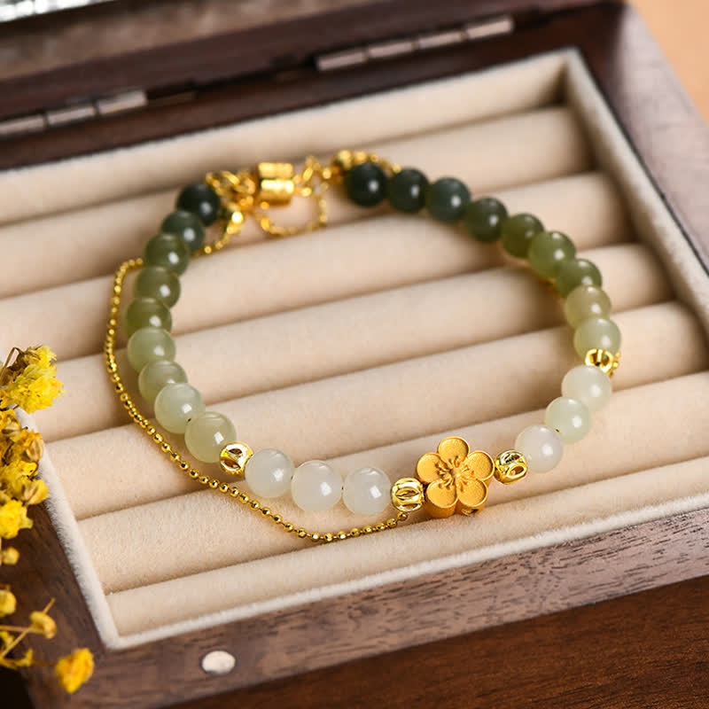 Bracelets porte-bonheur en jade Hetian et fleur de pêcher, unisexes, 6 mm et 8 mm