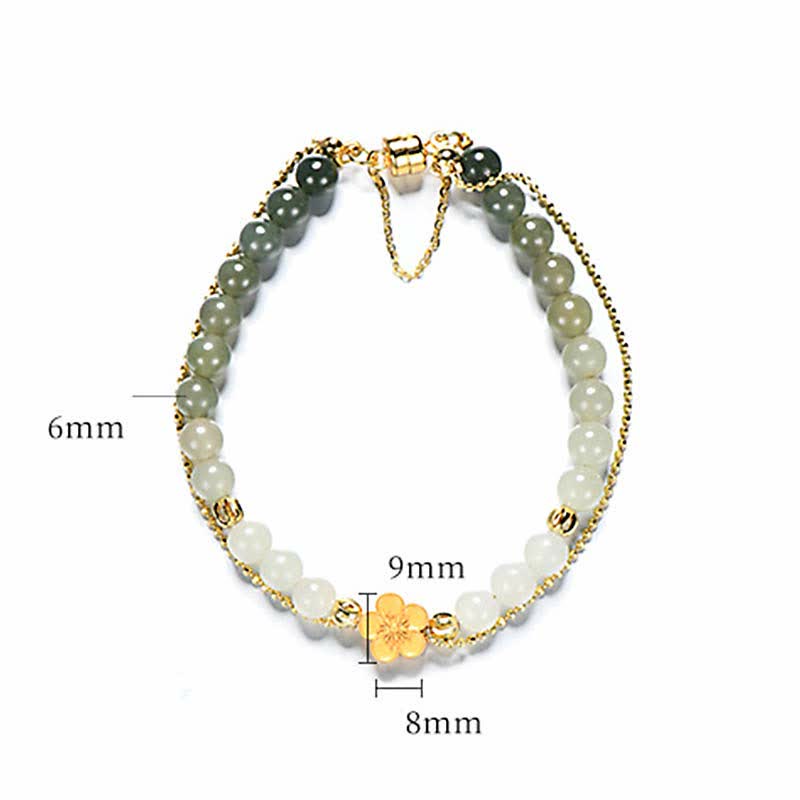 Bracelets porte-bonheur en jade Hetian et fleur de pêcher, unisexes, 6 mm et 8 mm