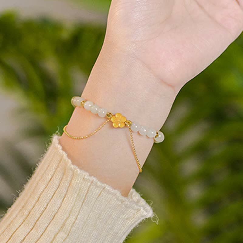 Bracelets porte-bonheur en jade Hetian et fleur de pêcher, unisexes, 6 mm et 8 mm