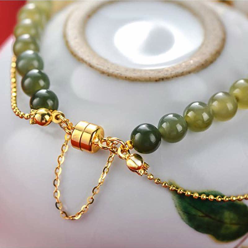 Bracelets porte-bonheur en jade Hetian et fleur de pêcher, unisexes, 6 mm et 8 mm