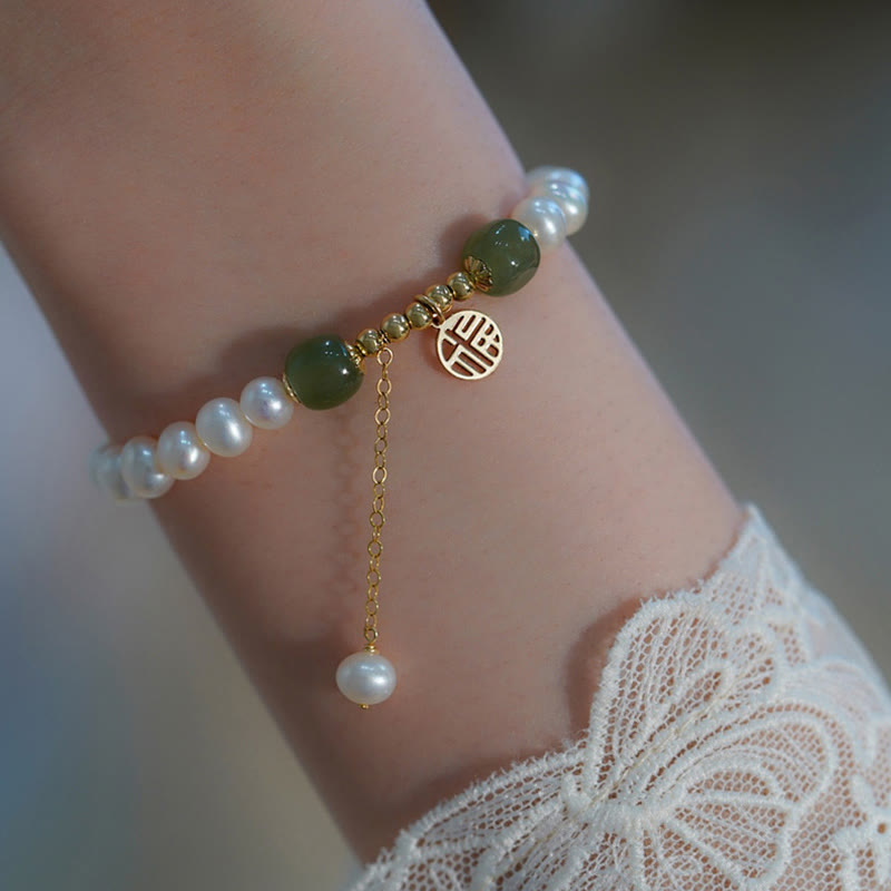 Bracelet en perles de jade Hetian pour le bonheur et la sagesse