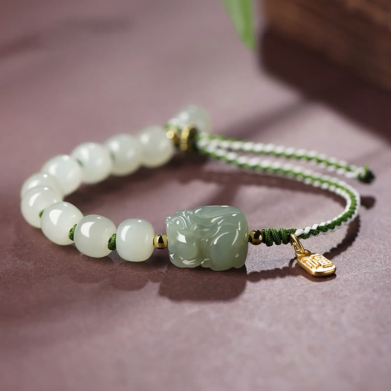 Bracelet en fil de jade Hetian PiXiu Luck Fu