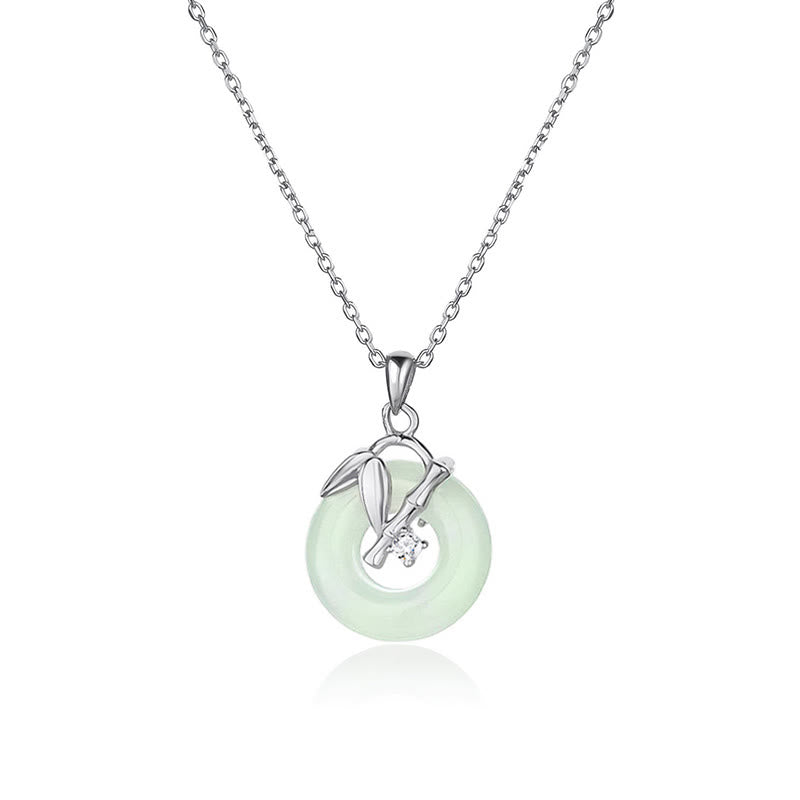 Pendentif de prospérité en jade Hetian en argent sterling 925 et feuille de bambou