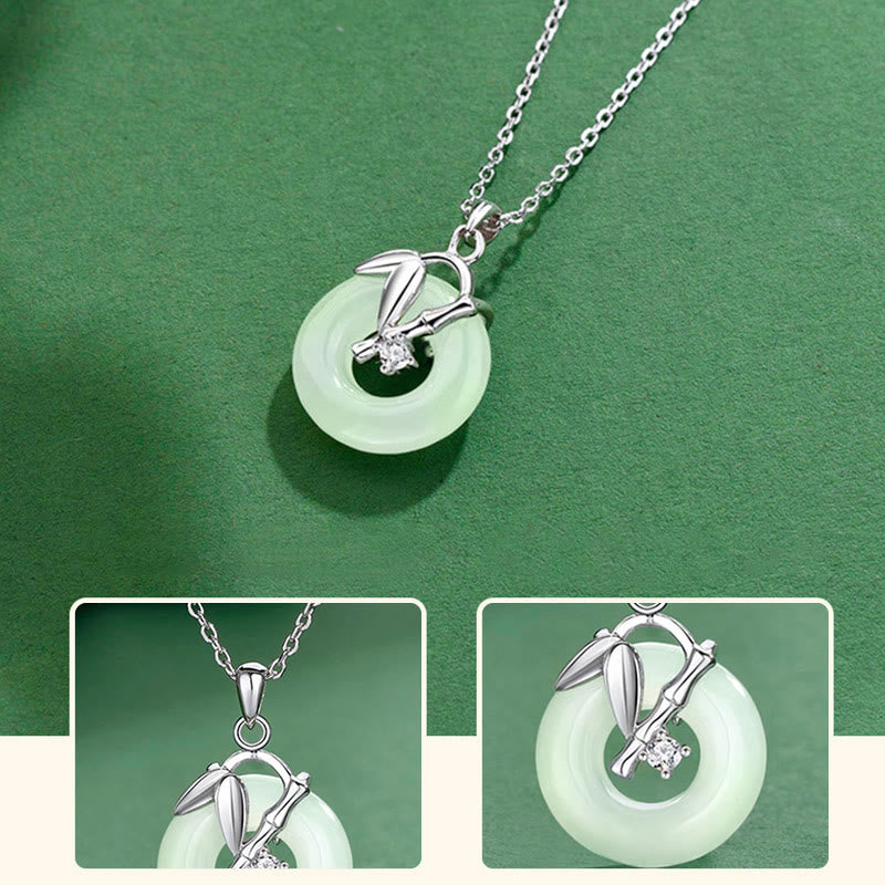 Pendentif de prospérité en jade Hetian en argent sterling 925 et feuille de bambou