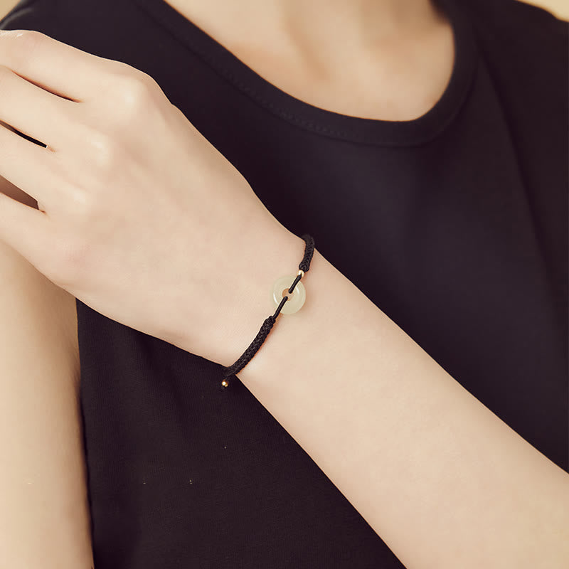 Bracelet de protection en jade Hetian avec boucle de paix et breloque Fu pour la chance