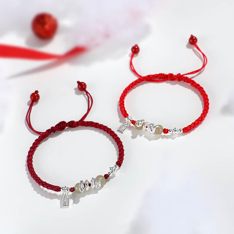 Bracelet de protection en jade Hetian | Fil rouge de l'année du serpent