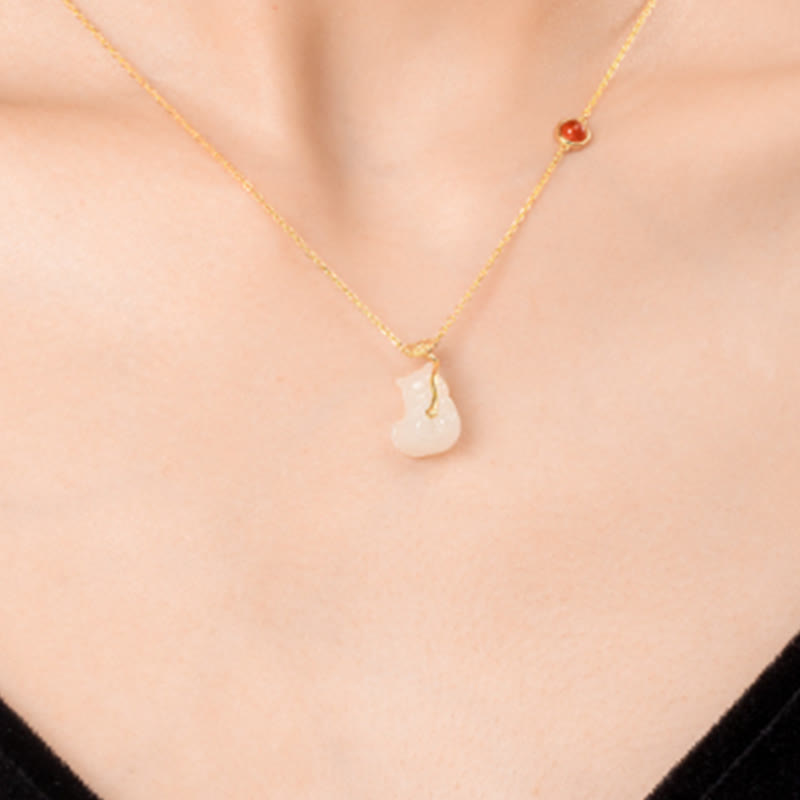 Ensemble bracelet et collier porte-bonheur en jade Hetian Ruyi Cat