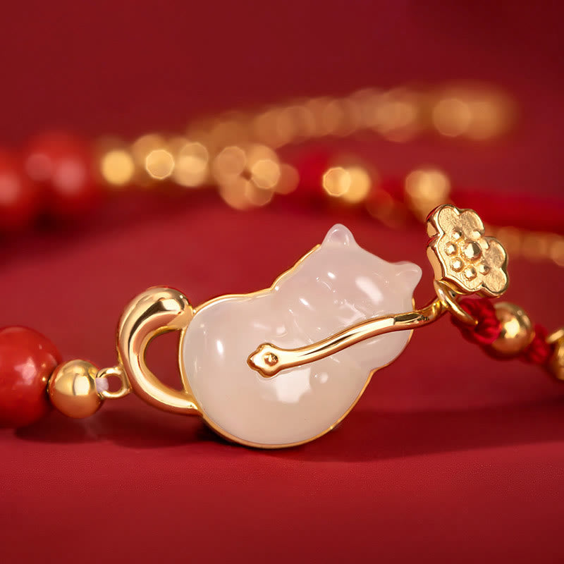 Ensemble bracelet et collier porte-bonheur en jade Hetian Ruyi Cat