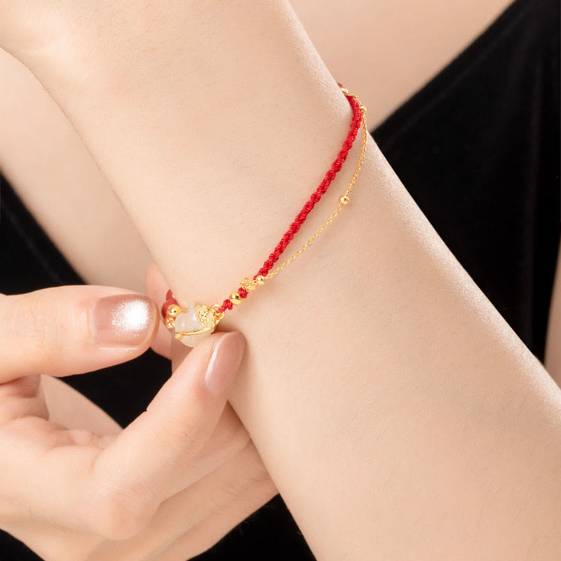 Ensemble bracelet et collier porte-bonheur en jade Hetian Ruyi Cat