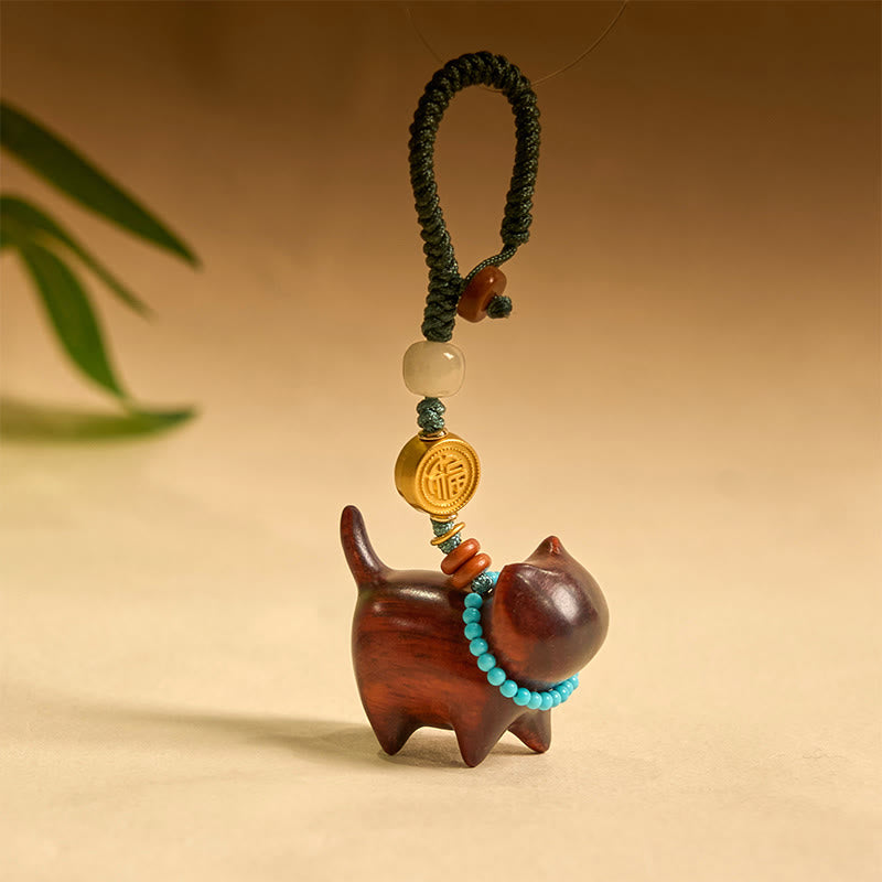 Porte-clés spirituel Fu Abondance en jade Hetian et bois de santal