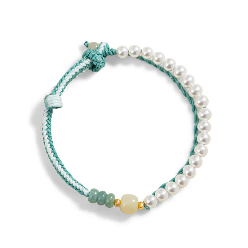 Bracelet en argent sterling et perles d'abondance en jade Hetian