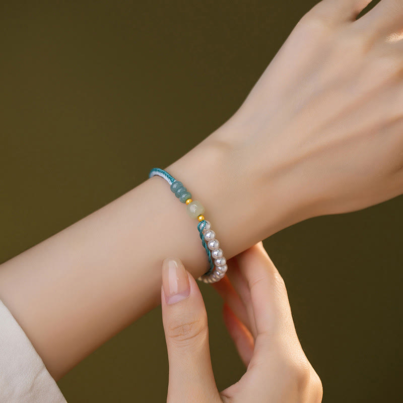 Bracelet en argent sterling et perles d'abondance en jade Hetian