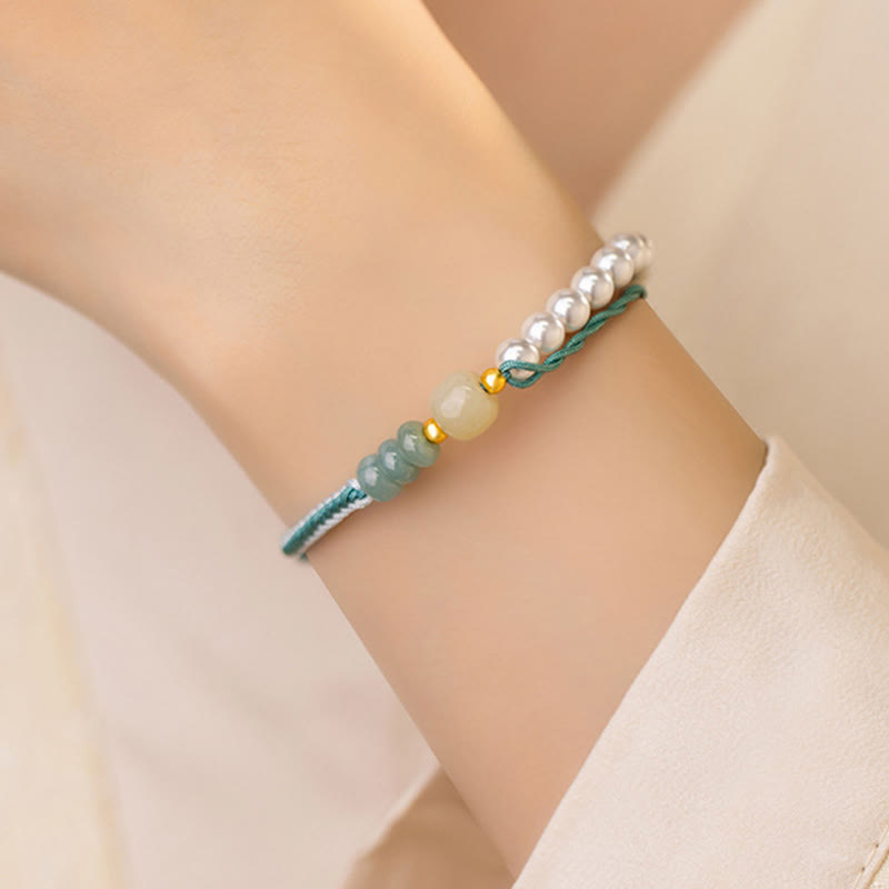 Bracelet en argent sterling et perles d'abondance en jade Hetian