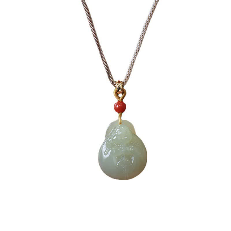 Collier de prospérité en jade Hetian avec pendentif Bouddha rieur