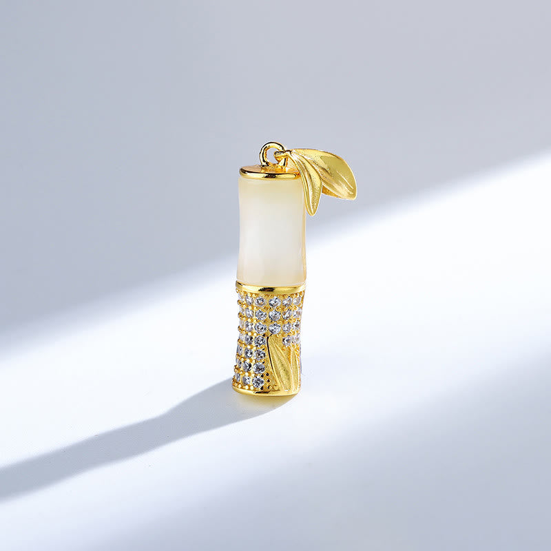 Collier en jade blanc et bambou Hetian pour le bonheur | Argent sterling