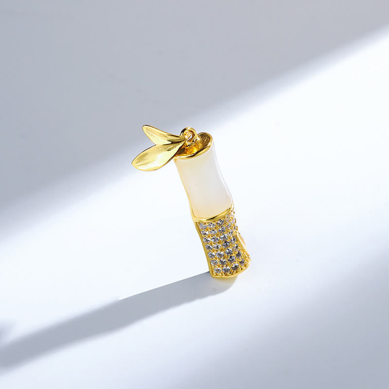 Collier en jade blanc et bambou Hetian pour le bonheur | Argent sterling