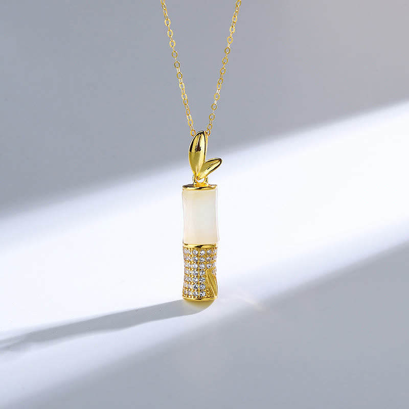 Collier en jade blanc et bambou Hetian pour le bonheur | Argent sterling