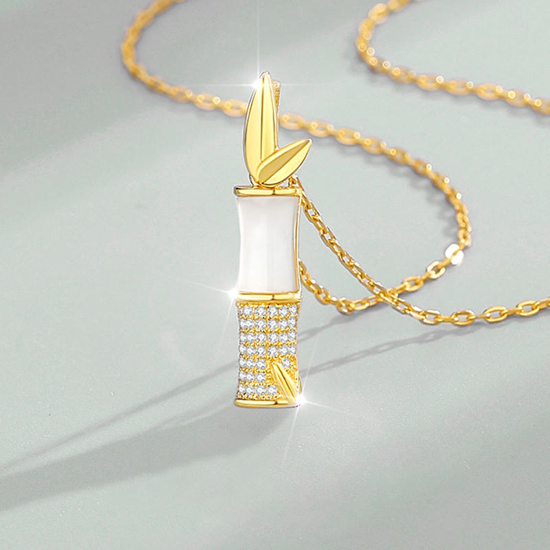 Collier en jade blanc et bambou Hetian pour le bonheur | Argent sterling