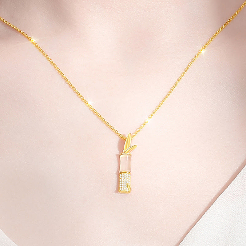 Collier en jade blanc et bambou Hetian pour le bonheur | Argent sterling