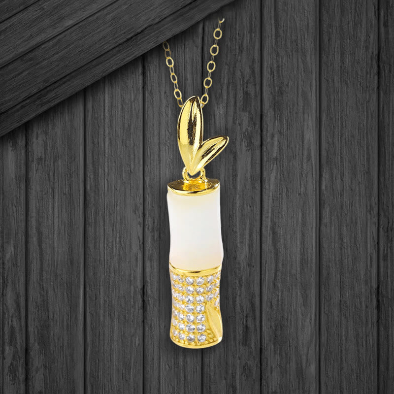 Collier en jade blanc et bambou Hetian pour le bonheur | Argent sterling