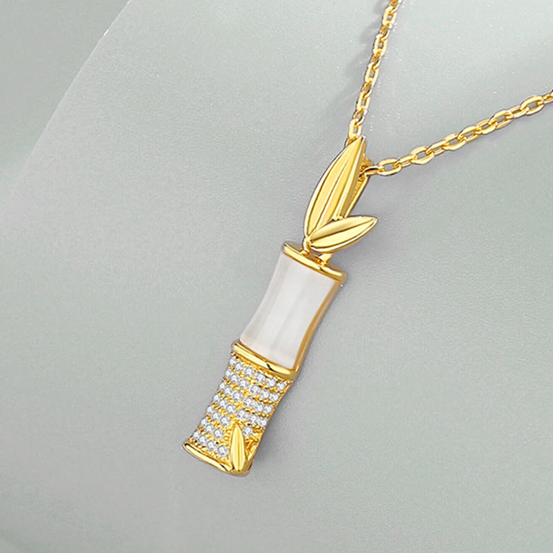 Collier en jade blanc et bambou Hetian pour le bonheur | Argent sterling