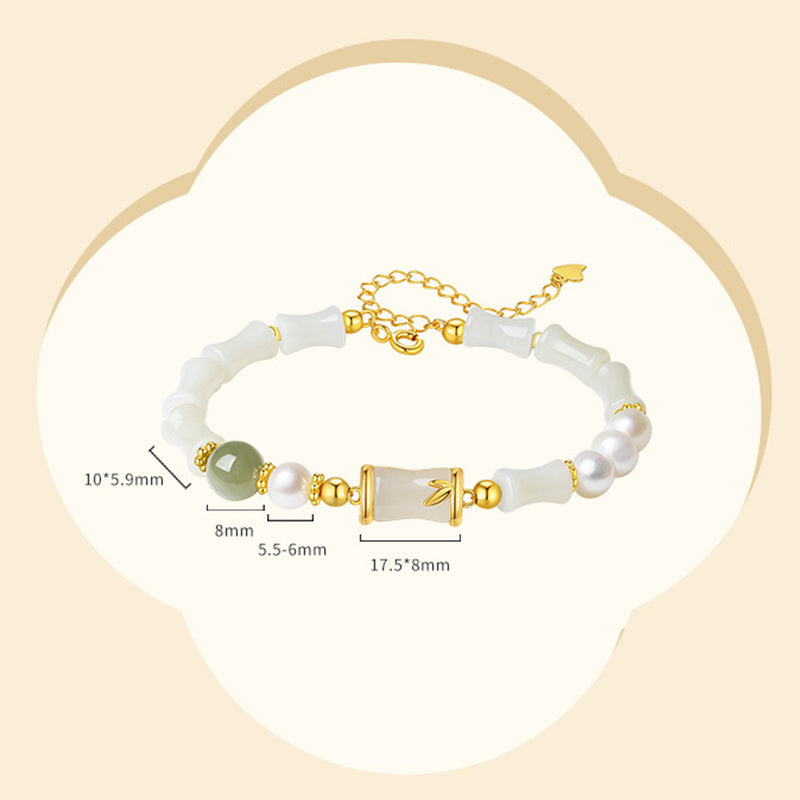 Bracelet en jade blanc Hetian | Argent sterling et bambou, porte-bonheur