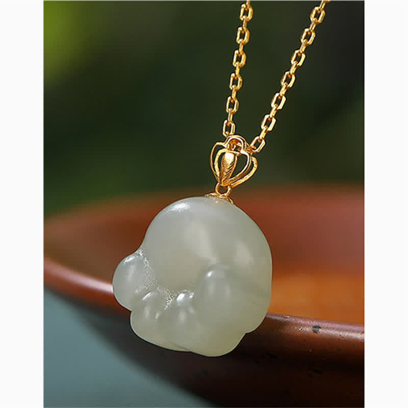 Collier porte-bonheur en argent 925 avec patte de chat en jade blanc Hetian