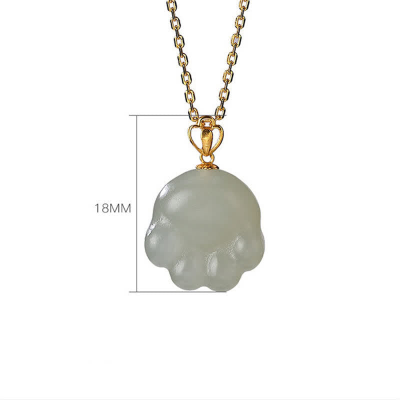 Collier porte-bonheur en argent 925 avec patte de chat en jade blanc Hetian