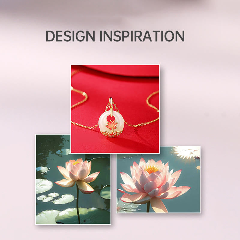 Collier de protection en jade blanc de Hetian et fleur de lotus