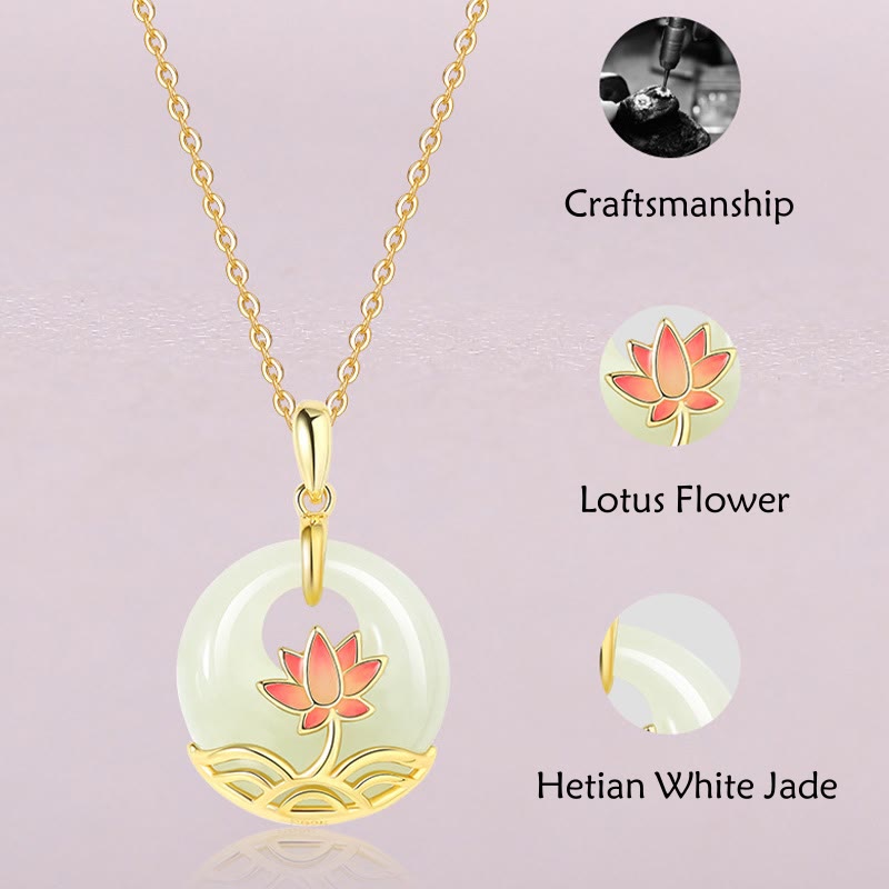 Collier de protection en jade blanc de Hetian et fleur de lotus