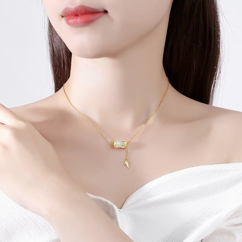 Collier et bracelet porte-bonheur en jade blanc Hetian | Argent sterling et or 22 carats