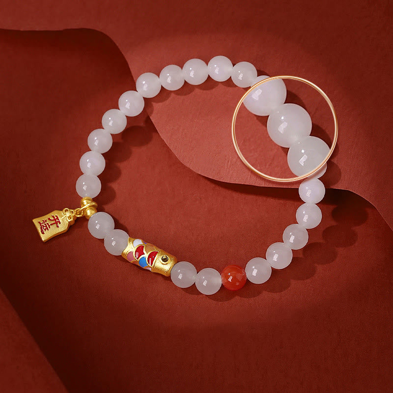 Bracelet de protection, de chance et de bonheur en jade blanc Hetian
