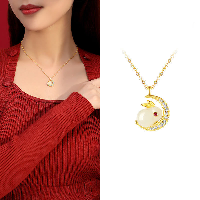 Collier croissant de lune en jade blanc Hetian