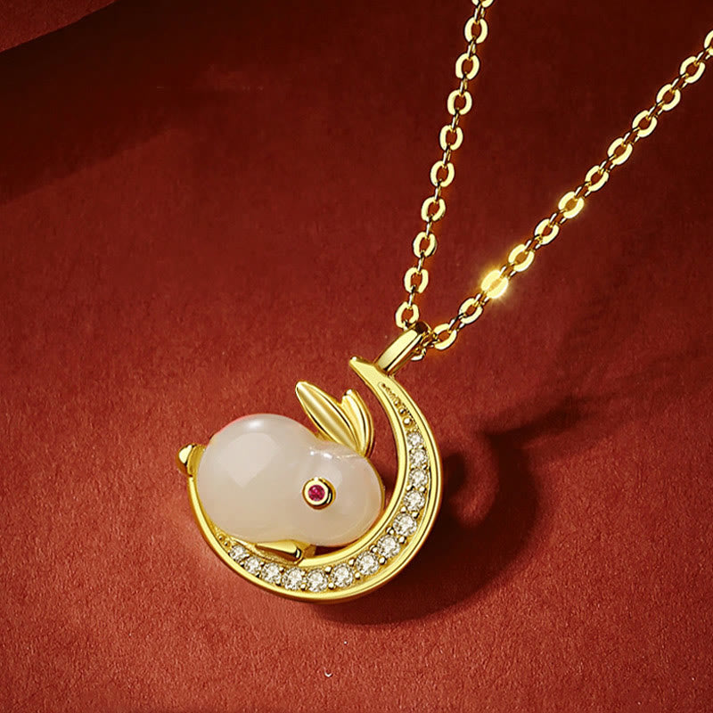 Collier croissant de lune en jade blanc Hetian