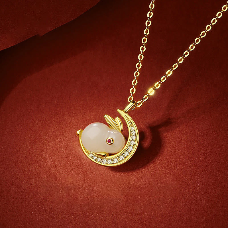 Collier croissant de lune en jade blanc Hetian