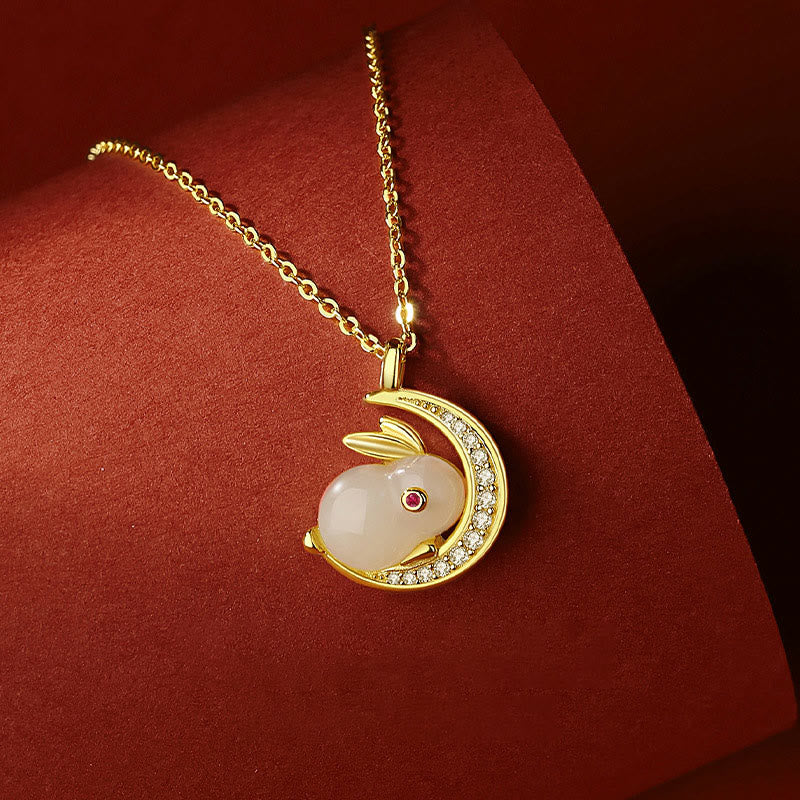 Collier croissant de lune en jade blanc Hetian