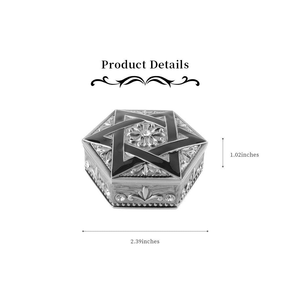 Boîte à bijoux hexagonale vintage avec finition émaillée bleu sarcelle