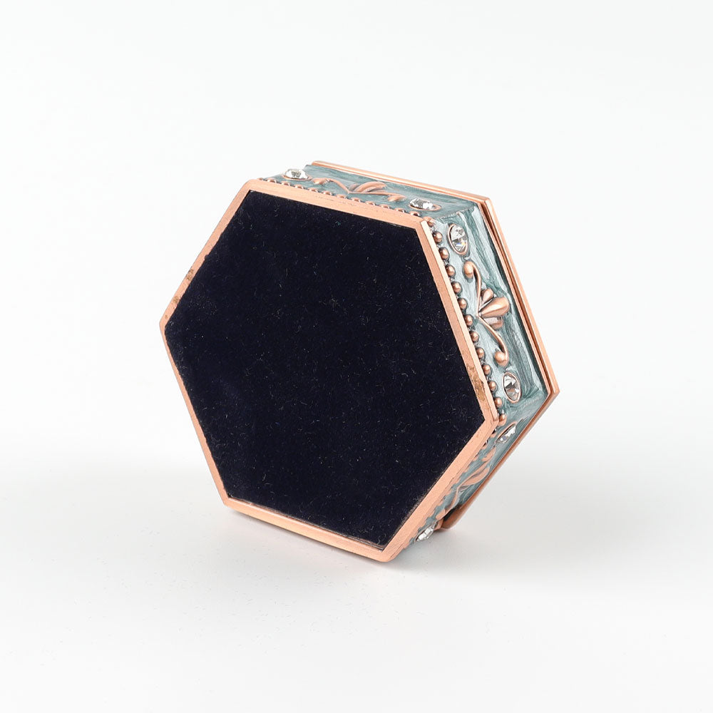 Boîte à bijoux hexagonale vintage avec finition émaillée bleu sarcelle
