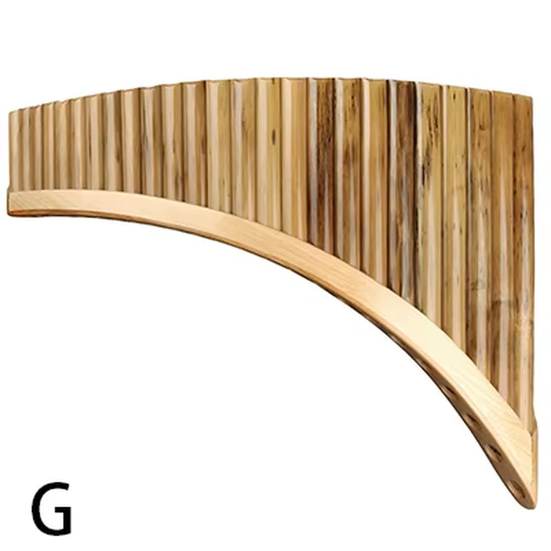 Curved wooden G Key Pan Flute with bamboo pipes in descending lengths for sale