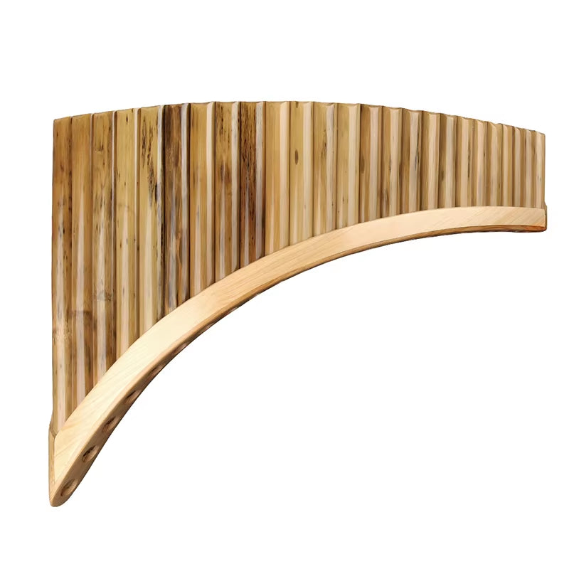 Curved wooden G Key pan flute with descending bamboo pipes for sale