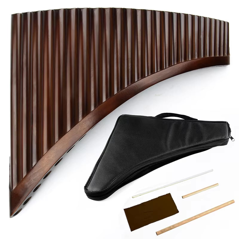 Curved wooden pan flute with case and cleaning tools for High-Quality Bamboo Pan Flute