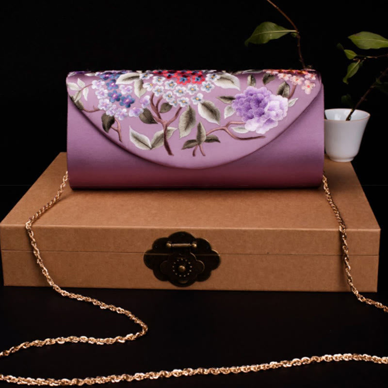Sac bandoulière de mariage brodé d'hortensia 24 cm, style élégant